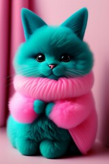 Adorable cute kitten portrait in pink sweater colorful animated style background Generative AI