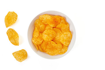 Potato chips in a bowl isolated on white background