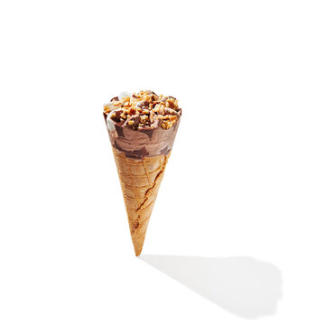 vanilla ice cream with cone isolated on white