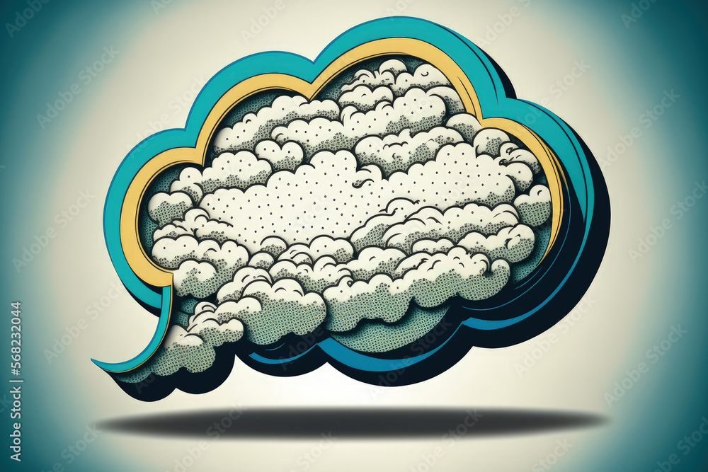 Poster cloud drawing sliced out in the shape of a speech bubble that has no background. generative ai