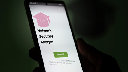 Network Security Analyst program. A student enrolls in courses to study, to learn a new skill and pass certification. Text in French