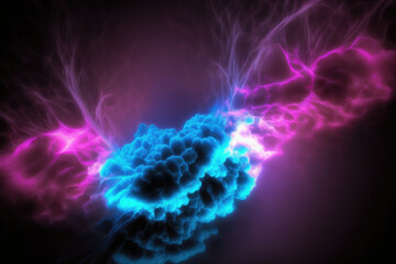 Obraz premium Blue and Pink Neon Neo Neon Abstract Fractal Background with Wispy Smoke Puffs Intense and eerie Explosion Light Texture A vibrant, artsy wallpaper of spiraling clouds. Generative AI