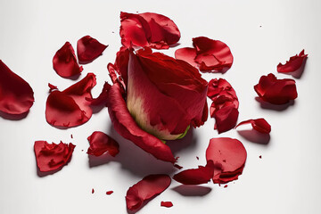 The ground was covered in stray red rose petals. White background, isolated. Generative AI