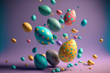 Colorful flying Easter eggs, Generative AI