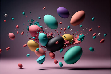 Colorful flying Easter eggs, Generative AI