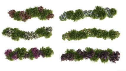 Set of plan 2D view shrub composition Isolated on PNGs transparent background ,Use for visualization in graphic design	