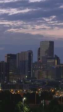 Vertical Video Colorful Denver Skyline Sunrise Timelapse