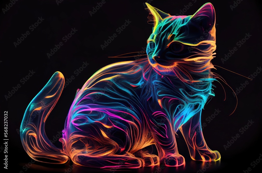 Poster cat head turned multi color style generative ai