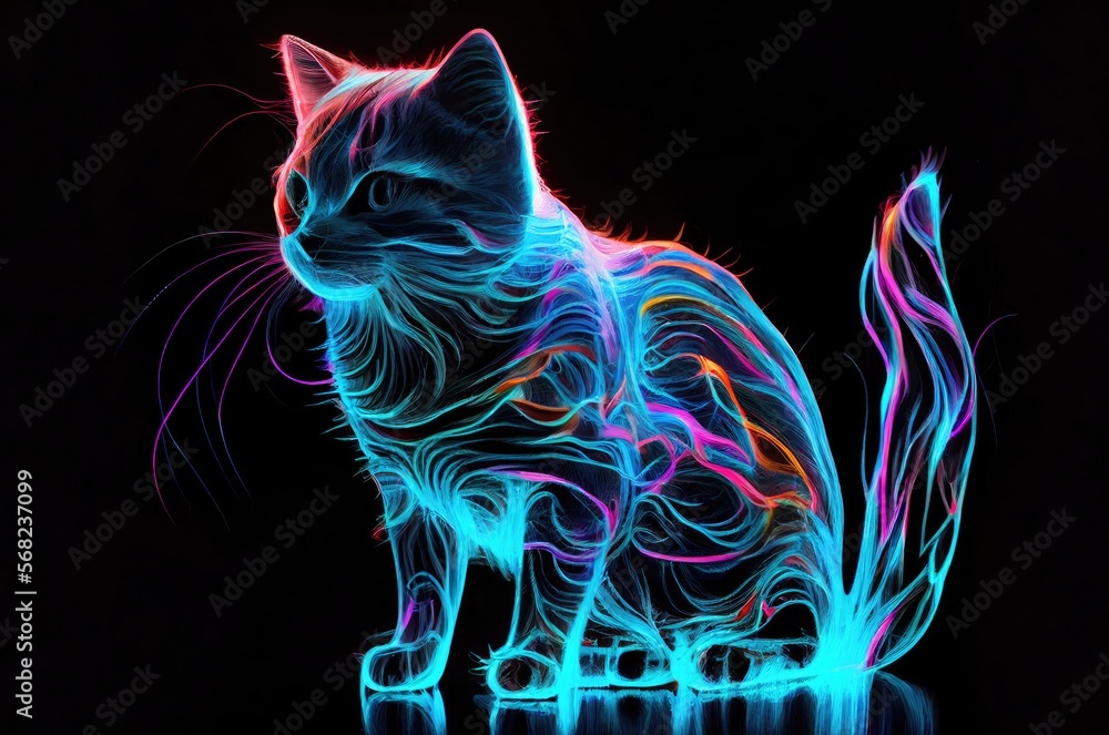 Poster cat sitting multi color style generative ai