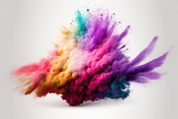 Fototapeta na wymiar eruption of colored powder against a white background. cloud with color. Bright dust explodes. Color Holi. Generative AI