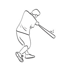 line art baseball batter hitting the ball illustration vector hand drawn isolated on white background - obrazy, fototapety, plakaty
