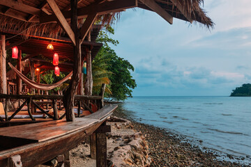 Cheap bungalows on a tropical beach
