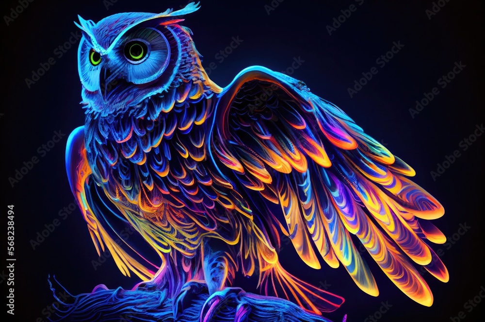 Poster owl ready to fly multi color style generative ai