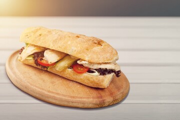 Tasty fresh sandwich dish with meat and vegetables