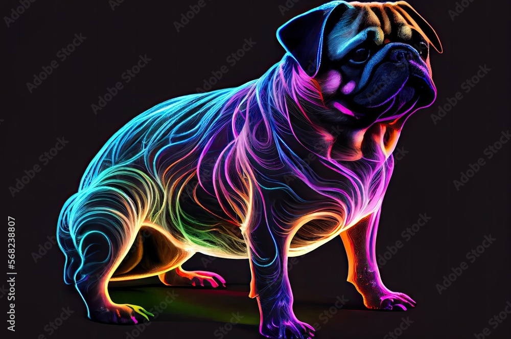 Poster pug sitting multi color style generative ai