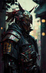 Fototapeta na wymiar CYBER-PUNK Samurai, GENERATIVE AI, Perfect Phone WALLPAPER or POSTER, Illustration,sci-fi, cyborg