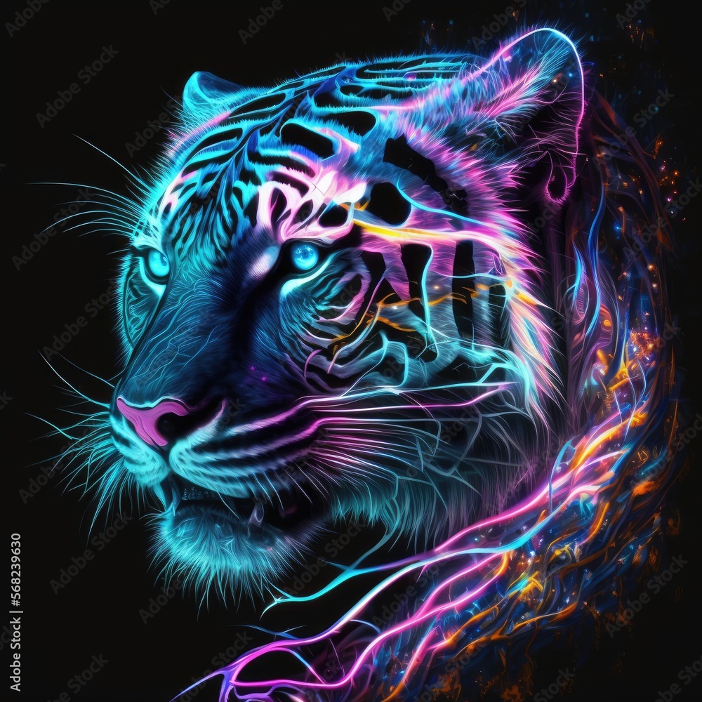 Poster tiger multi color style generative ai