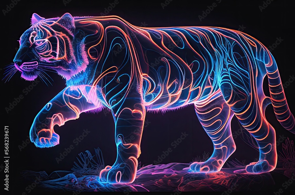 Poster tiger paw lifted up multi color style generative ai
