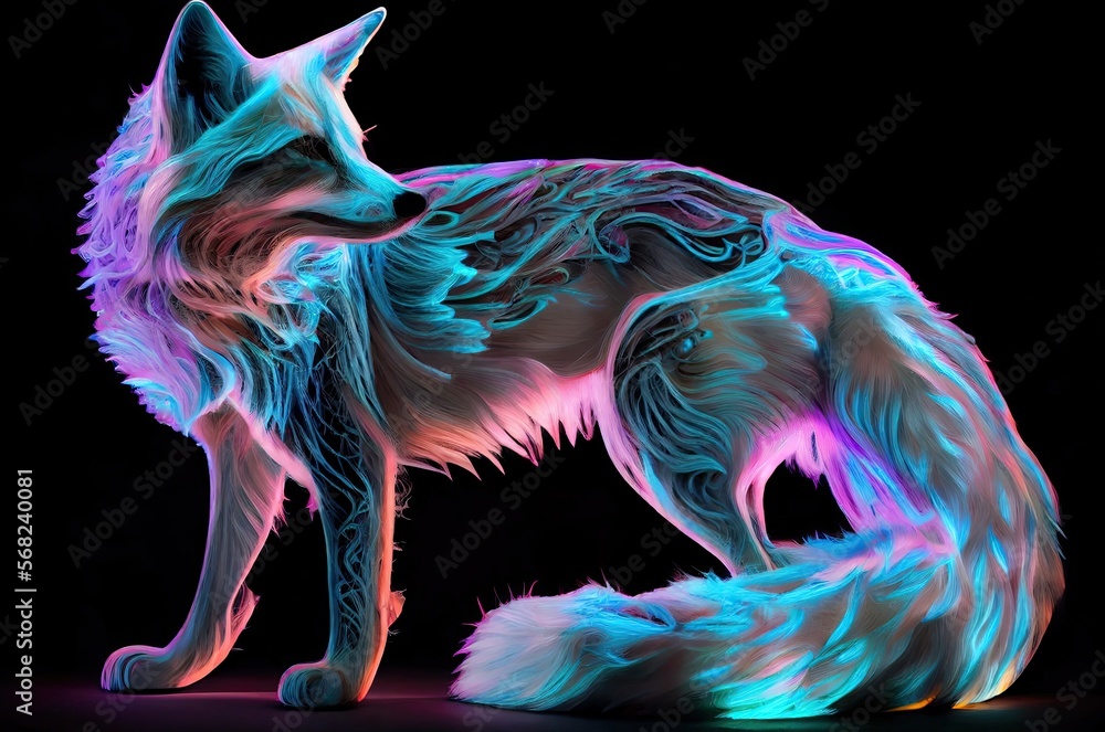 Poster white fox turning multi color style generative ai