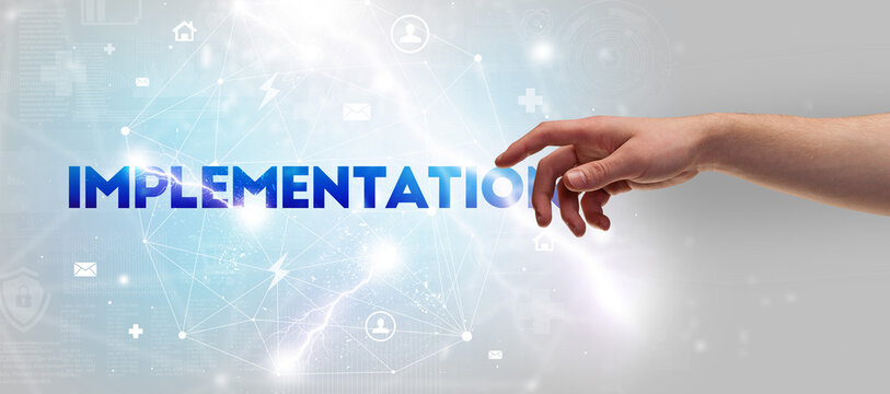 Hand pointing at inscription concept