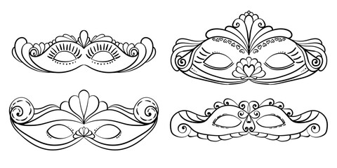 Outline masquerade masks set, festive carnival face accessory