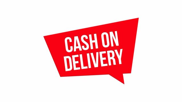 Cash on Delivery Text animation on a red speech bubble. Suitable for marketing, promotion, advertising and business.