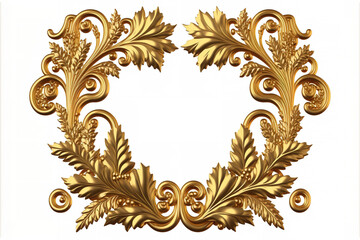 Classical decorative components in the shape of a rectangular frame, in the Baroque style. Christmas decorations in gold, isolated on a white background. electronic illustrations Golden border