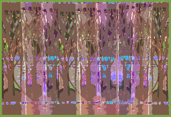 Abstract modern illustration spring colorful trees lovely
