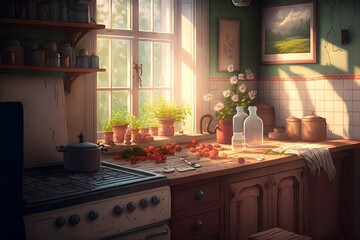 Srping kitchen interior. Generative AI