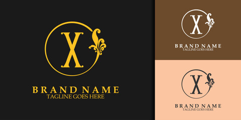 Luxury Logo template flourishes calligraphic elegant. Letter X. Business sign, identity for Restaurant, Royalty, Boutique, Hotel, Heraldic, Jewelry, Fashion, Cafe. Vector illustration