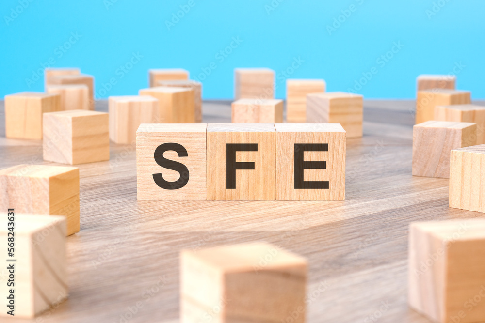 Poster sfe text as symbol on cube wooden blocks.