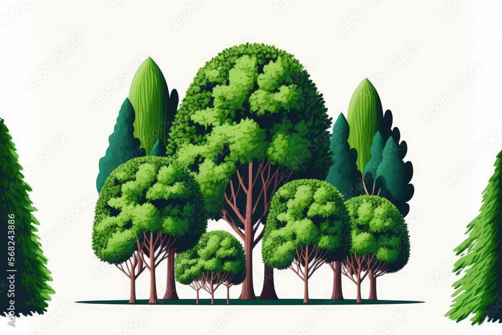 Poster group of trees on a white background. generative ai