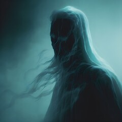 film still scary faceless wraith spirit intense close up spectral whispy hazy  - obrazy, fototapety, plakaty