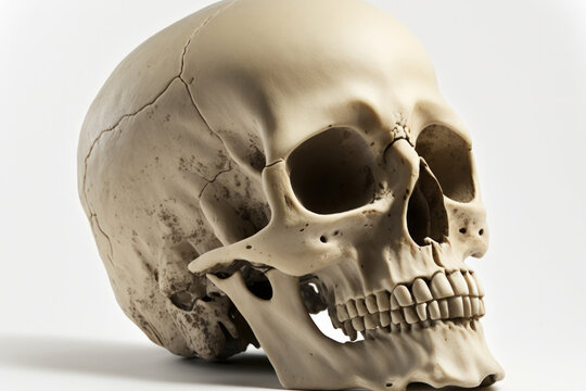 An image of a human skull against a white background. Generative AI