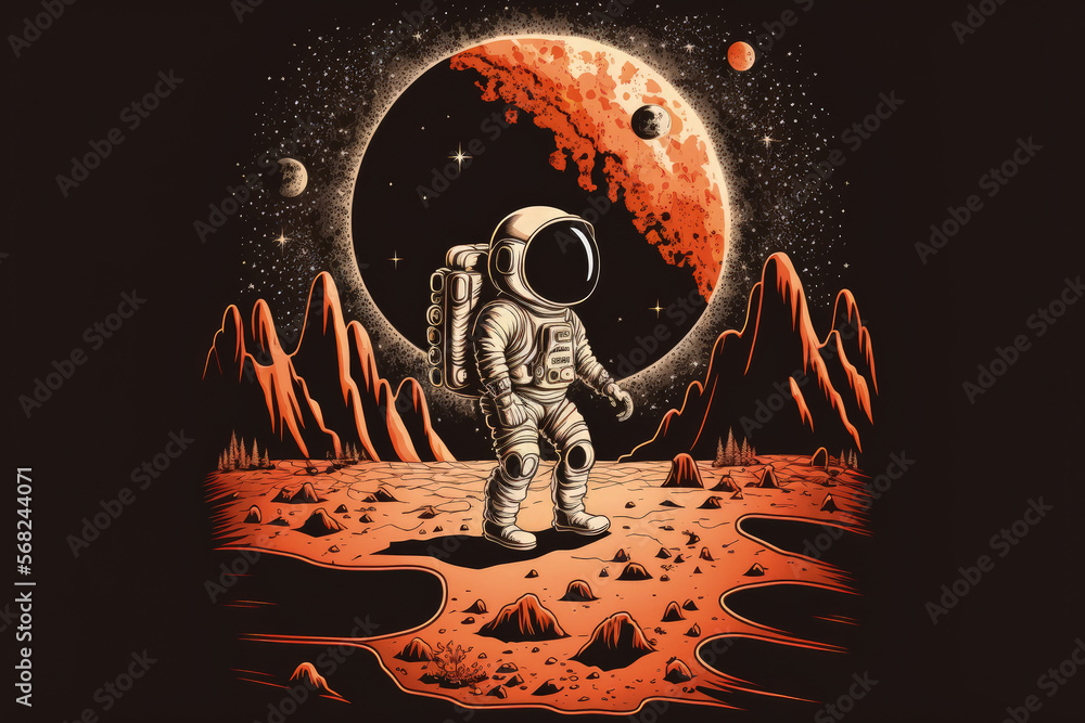 Sticker Illustration of an astronaut on the moon. Generative AI