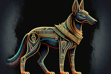 Anubis is shown as a multicolored emblem in ancient Egypt. Generative AI