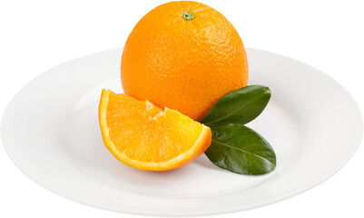 Fresh sweet orange fruit clipping path with leaves