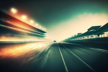 Fototapeta na wymiar Racetrack in motion hazy panorama. Generative AI