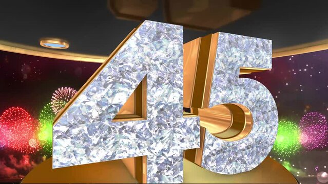 45th anniversary animation in gold and diamonds with fireworks background, 
Animated 45 years anniversary Wishes in 4K 