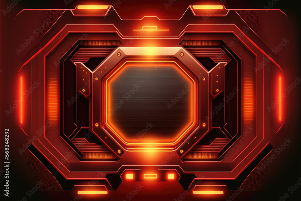 Poster abstract modern technology futuristic red frame element hud design for digital gaming. generative ai