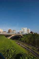 Obraz premium The Villena Rey Bridge in Miraflores district in Lima, June 2018- luxury building and ocean pacific Peru. Panoramic view