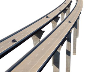 Elevated freeway road bridge isolated with cut out background.    