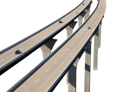 Elevated freeway road bridge isolated with cut out background.    