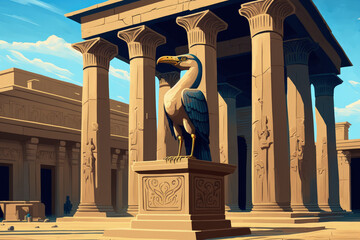 The column's capital at the Horus temple in the ancient Egyptian city of Edfu. Generative AI - obrazy, fototapety, plakaty