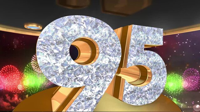 95th anniversary animation in gold and diamonds with fireworks background, 
Animated 95 years anniversary Wishes in 4K 