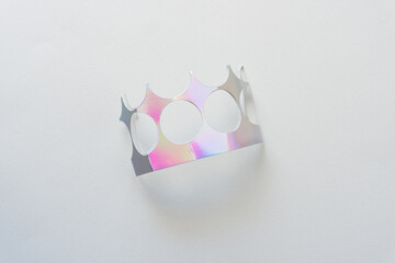 abstract iridescent paper card cut with circles (or fancy crown for a rave)