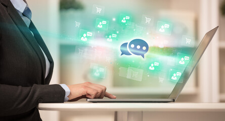 Businessman working on laptop with new business