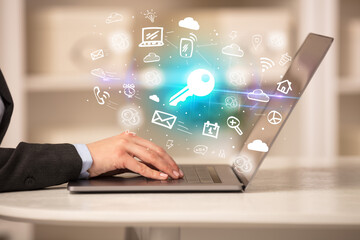 Businessman working on laptop with new business concept