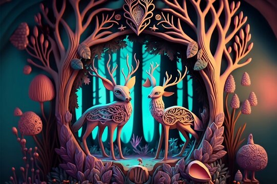 A collection osf psychedelic fantasy colorful landscapes created using AI Tools portrays emotions and magic of nature