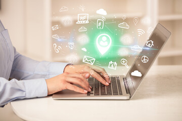 Businessman working on laptop with new business concept